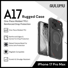 Aulumu - A17 Rugged Case For iPhone 17 Pro Max | One-Piece Molded TPU | Reinforced Drop Protection - Translucent Gray