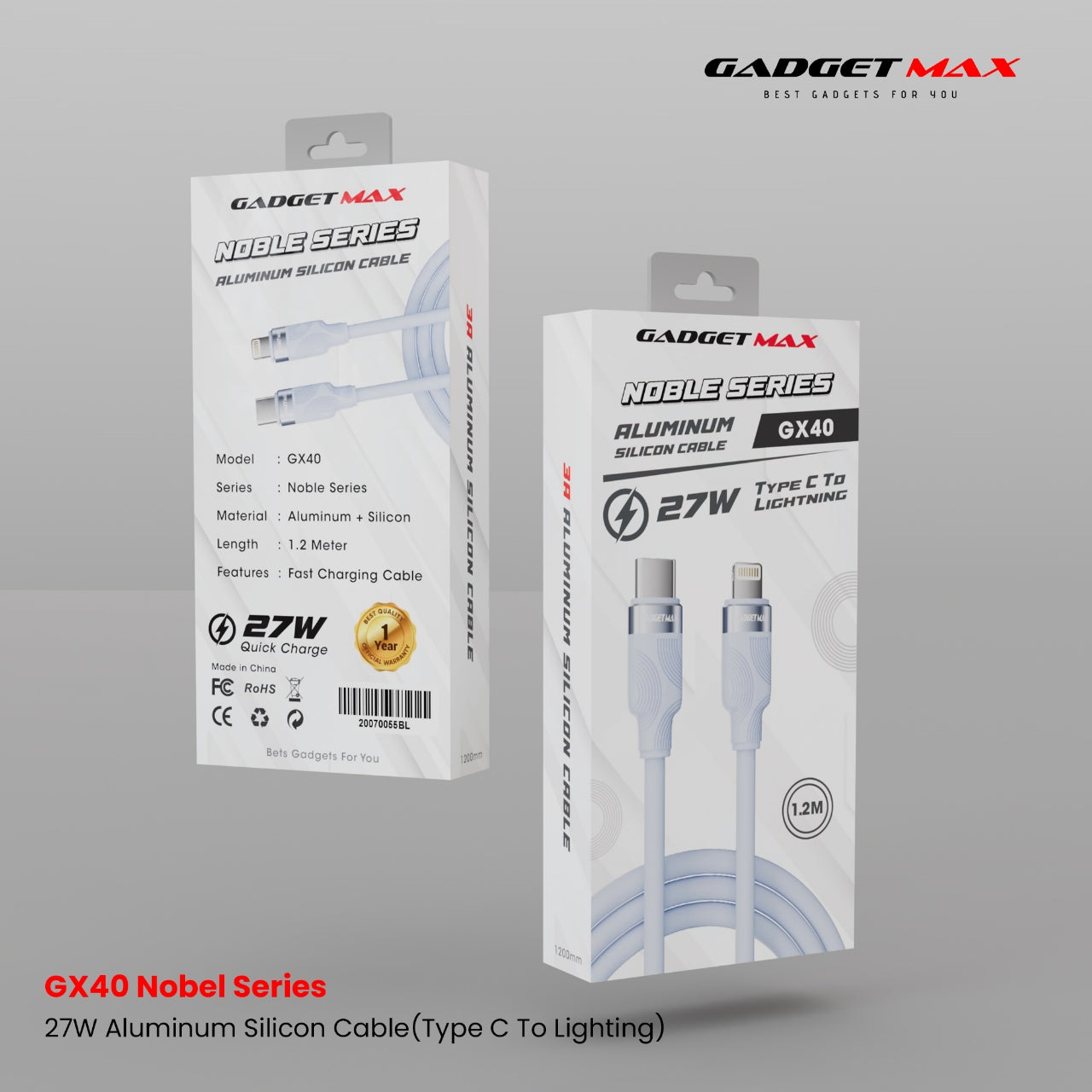 GADGET MAX - GX40 C-L Nobel Series Type-C To Lightning PD Fast Charging Data Cable (27W) - Blue