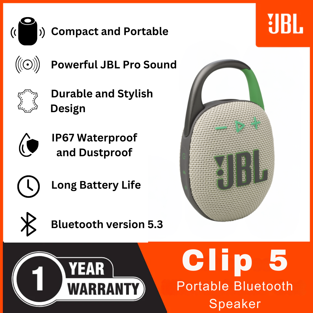 JBL CLIP 5 Portable Bluetooth Speaker - Sand