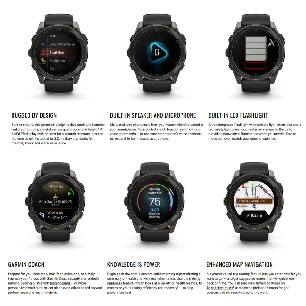 GARMIN - fēnix® 8 AMOLED Smart Watch ( 51mm ) | Sapphire - Black/Pabble Grey
