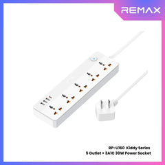 REMAX RP-U160 Kiddy Series 5-Outlet Power Socket(30W 3A1C) - White