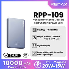 REMAX - RPP-109 Vocard Pro Series 10000mAh PD Magnetic Wireless Power Bank(PD 20W) - Blue