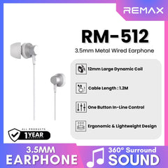 REMAX - RM-512 3.5mm Metal Wired Earphone - Silver