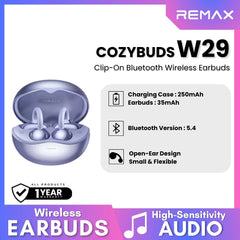 REMAX - Cozybuds W29 Clip-On Bluetooth Wireless Earbuds - Blue