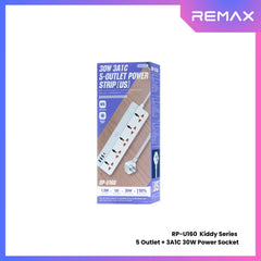 REMAX RP-U160 Kiddy Series 5-Outlet Power Socket(30W 3A1C) - White
