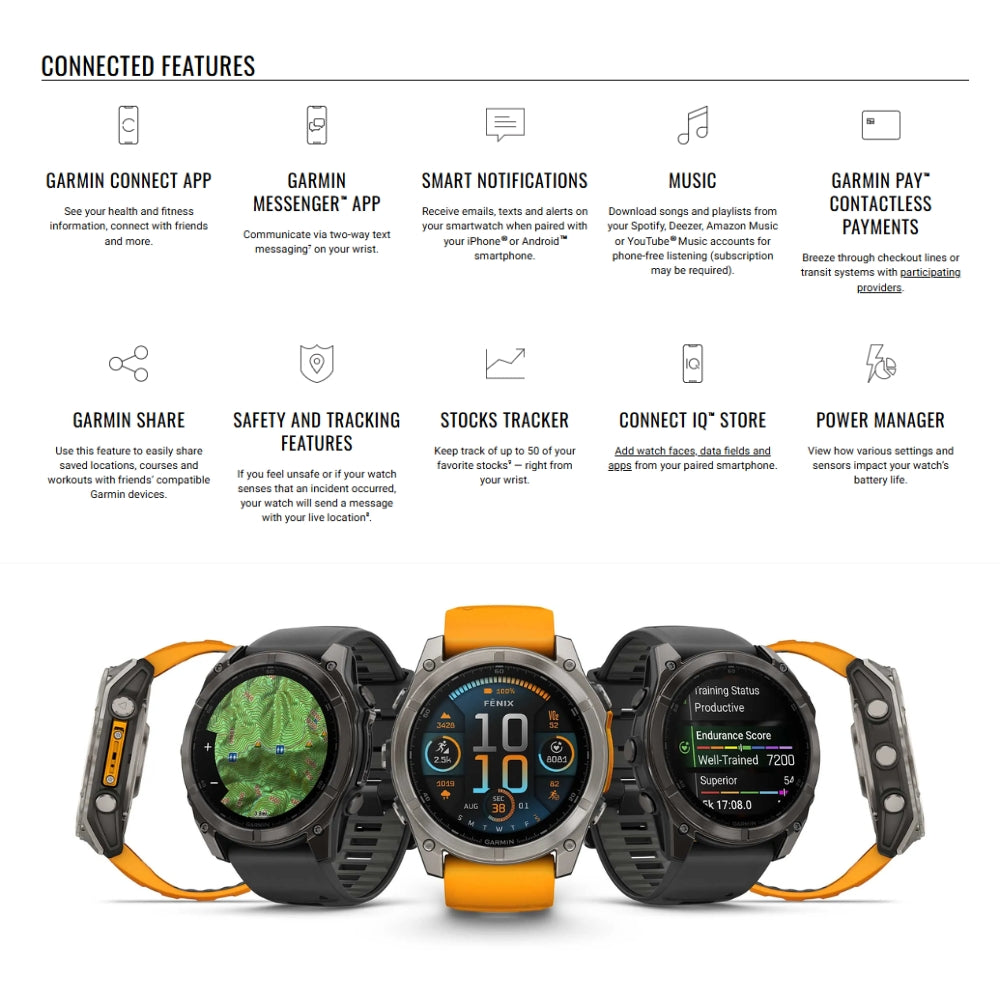 GARMIN - fēnix® 8 AMOLED Smart Watch ( 51mm ) | Sapphire - Black/Pabble Grey