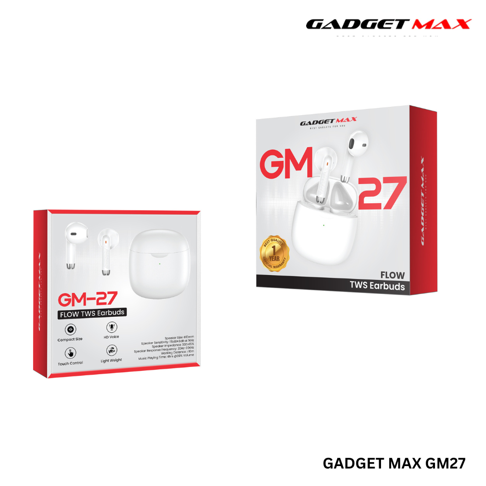 GADGET MAX GM27 Flow Series Bluetooth True Wireless Earbuds - White