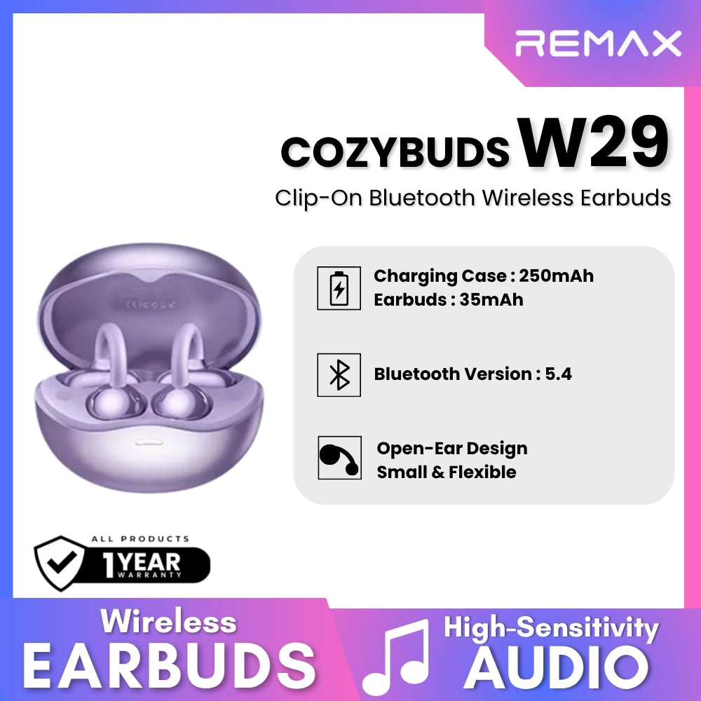 REMAX - Cozybuds W29 Clip-On Bluetooth Wireless Earbuds - Purple
