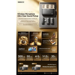 REMAX - K15 Lightning One-to-Two Wireless Microphone - Black