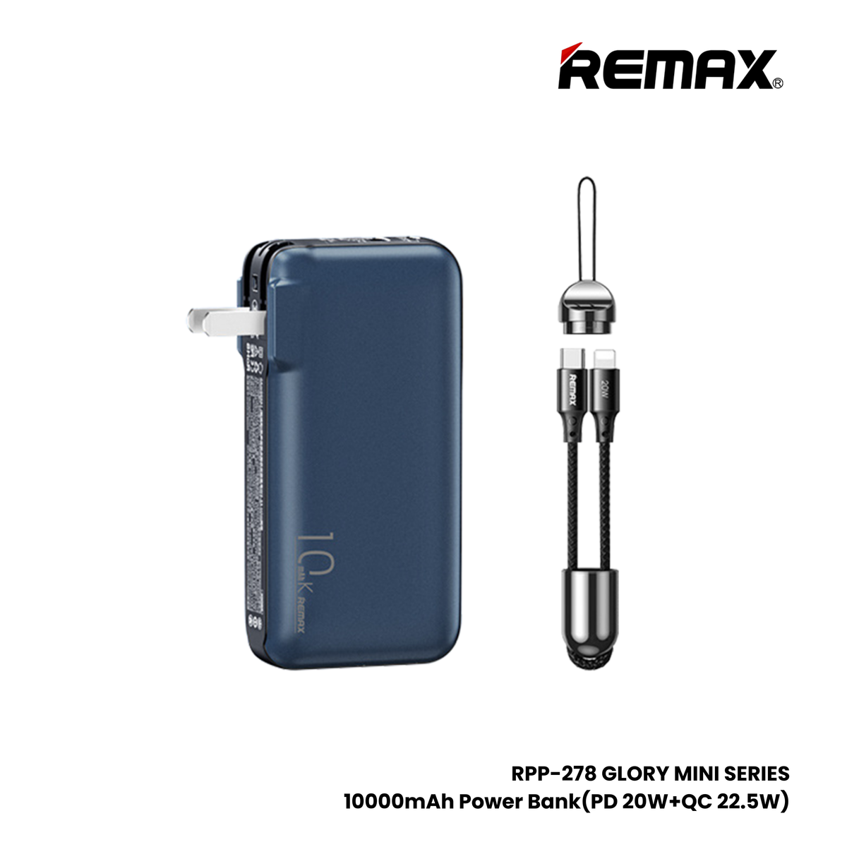 REMAX RPP-278 Glory mini Series PD+QC Fast Charging Power Bank(PD 20W+QC 22.5W) - Blue