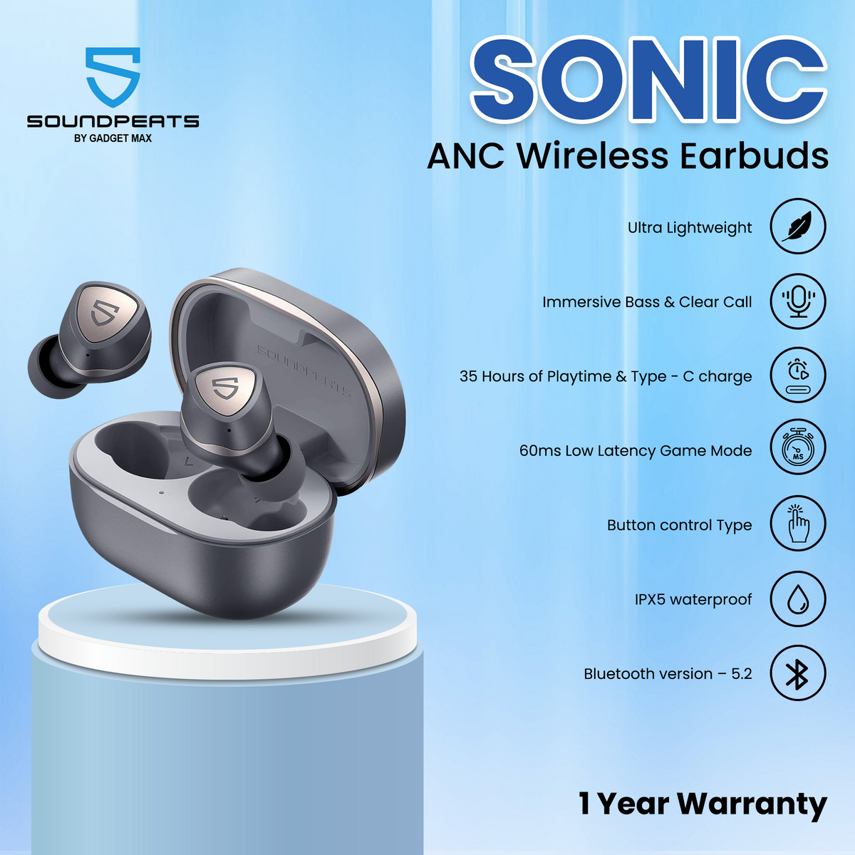 SoundPeats Sonic Bluetooth V5.2 True Wireless Earbuds