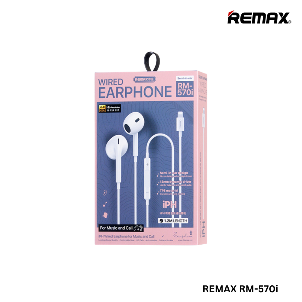 REMAX RM-570i Lightning Wired Earphone For Music & Call (1.2M)