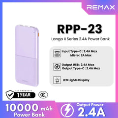 REMAX RPP-23 Lango 2 Series 10000mAh Fast Charging Power Bank(2.4A) - Purple