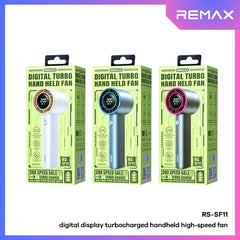 REMAX - RS-SF11 Digital Display Turbocharged Portable Handheld High-Speed Fan - Blue