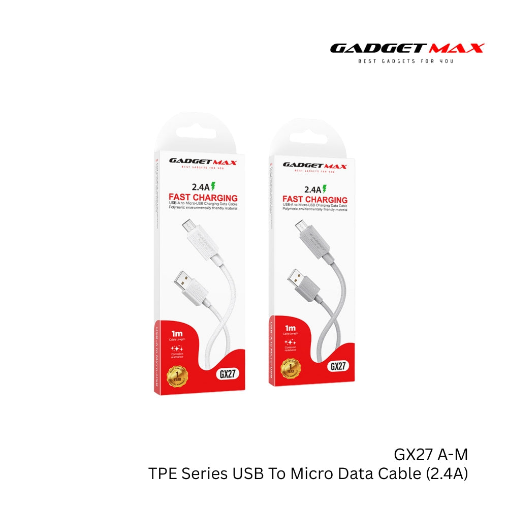 GADGET MAX - GX27 TPE Series USB To Micro Data Cable ( 2.4A ) - White