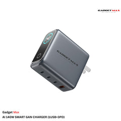 GADGET MAX - AI 140W (1USB+3PD) Smart GAN Charger - Grey