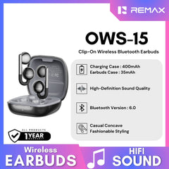 REMAX - OWS-15 Clip-On Bluetooth WIreless Earbuds - Black