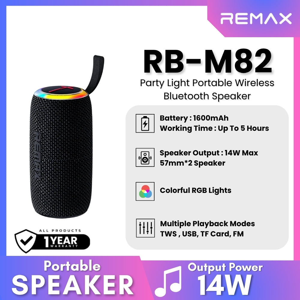 REMAX - RB-M82 Party Light Wireless  Bluetooth Portable Speaker (14W) - Black