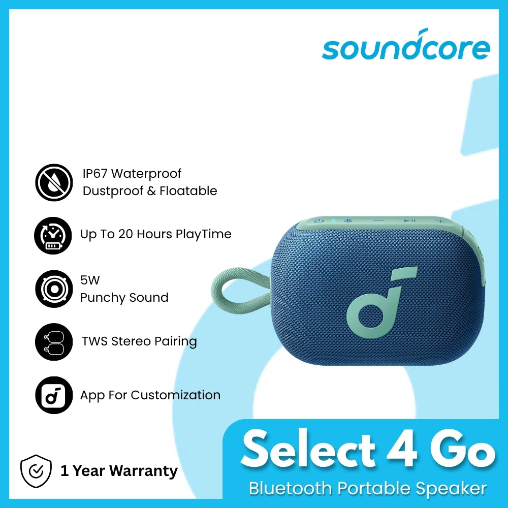 SOUNDCORE - Select 4 Go Bluetooth Portable Speaker - Blue