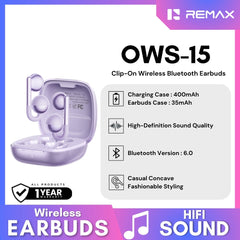 REMAX - OWS-15 Clip-On Bluetooth WIreless Earbuds - Purple