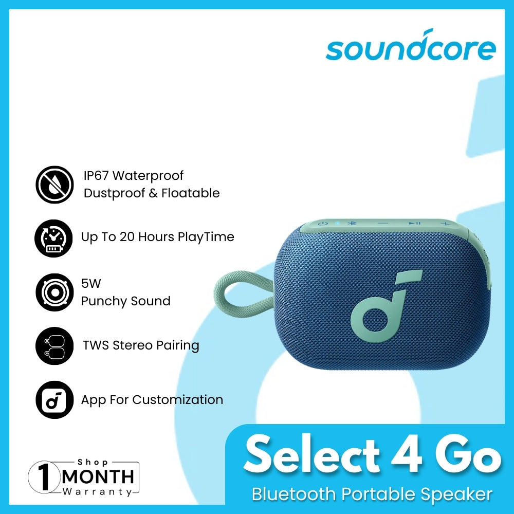 SOUNDCORE - Select 4 Go Bluetooth Portable Speaker - Blue