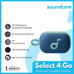 SOUNDCORE - Select 4 Go Bluetooth Portable Speaker - Blue