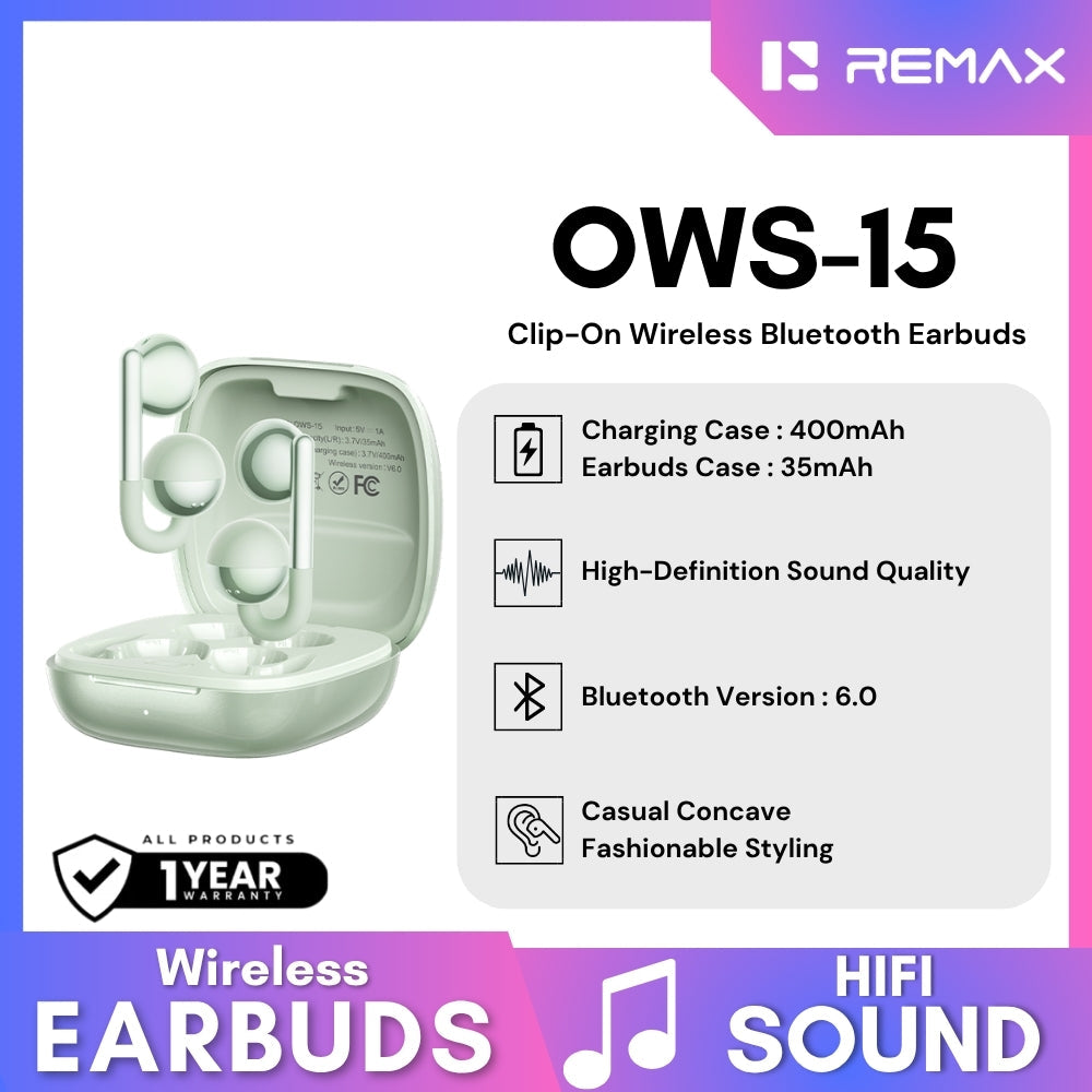REMAX - OWS-15 Clip-On Bluetooth WIreless Earbuds - Green