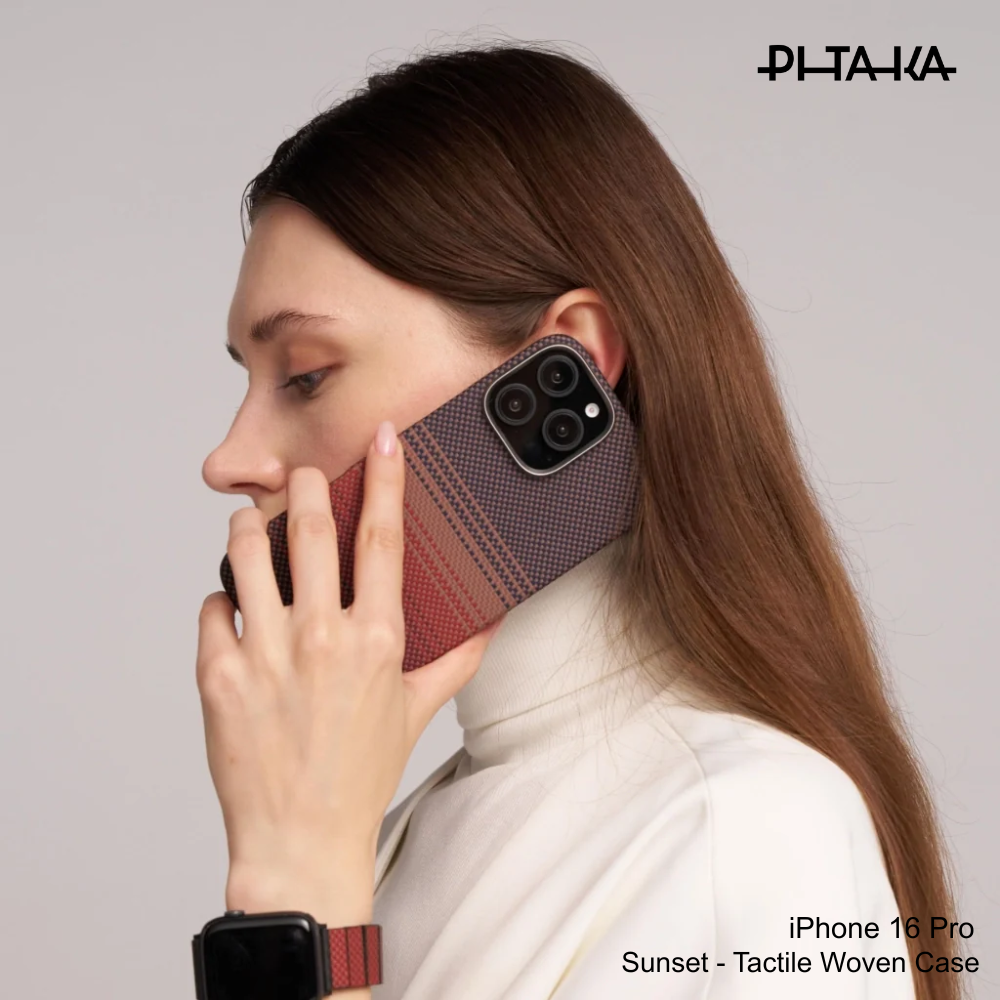PITAKA - iPhone 16 Pro Case ( Sunset Moonrise Tactile Woven ) - Sunset