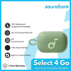 SOUNDCORE - Select 4 Go Bluetooth Portable Speaker - Green