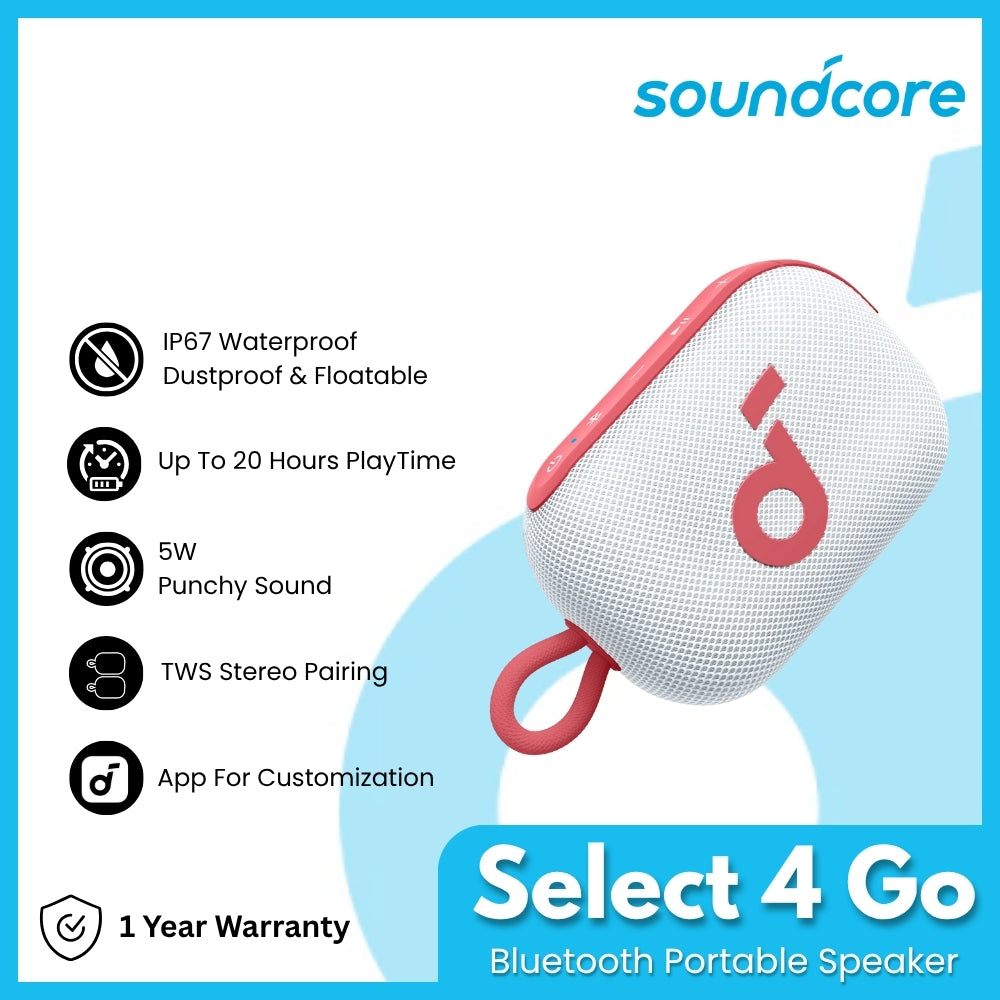 SOUNDCORE - Select 4 Go Bluetooth Portable Speaker - Cream White