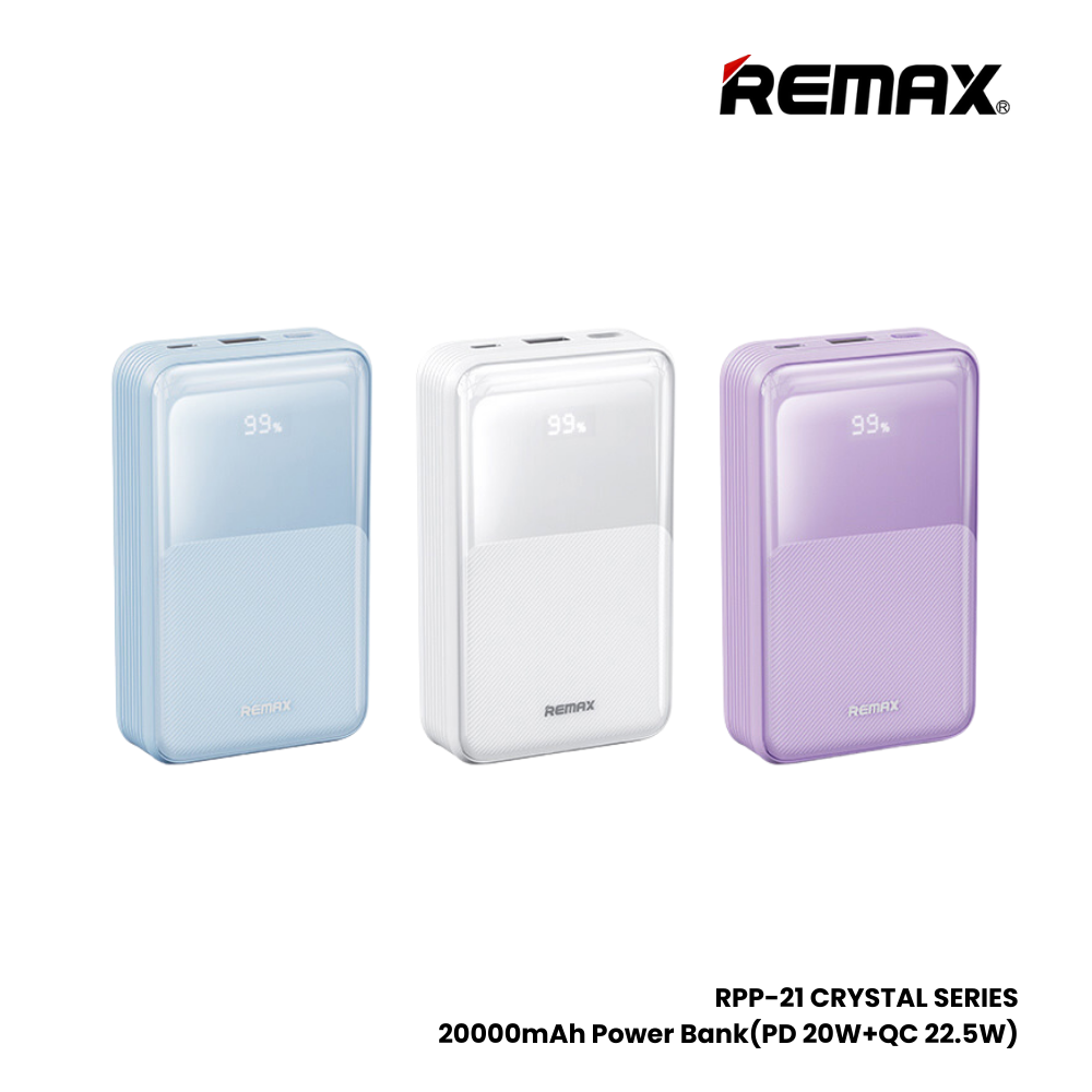 REMAX RPP-21 Crystal Series 20000mAh PD+QC Fast Charging Power Bank(PD 20W+QC 22.5W) - Purple