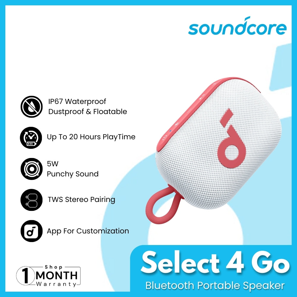 SOUNDCORE - Select 4 Go Bluetooth Portable Speaker - Cream White