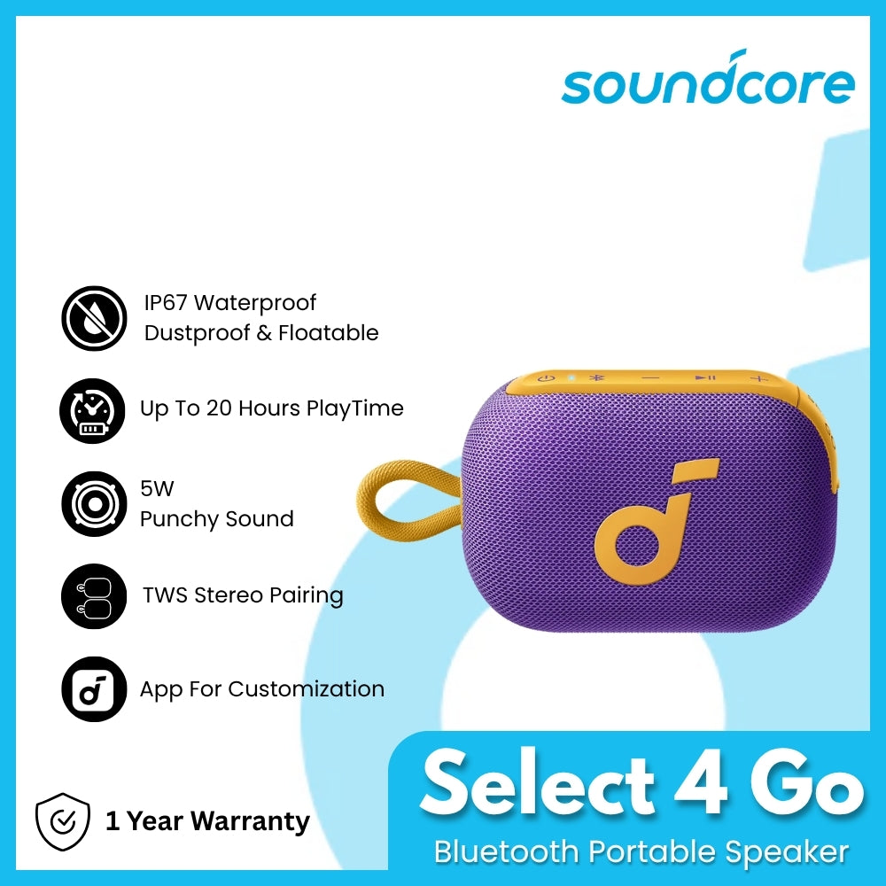 SOUNDCORE - Select 4 Go Bluetooth Portable Speaker - Purple