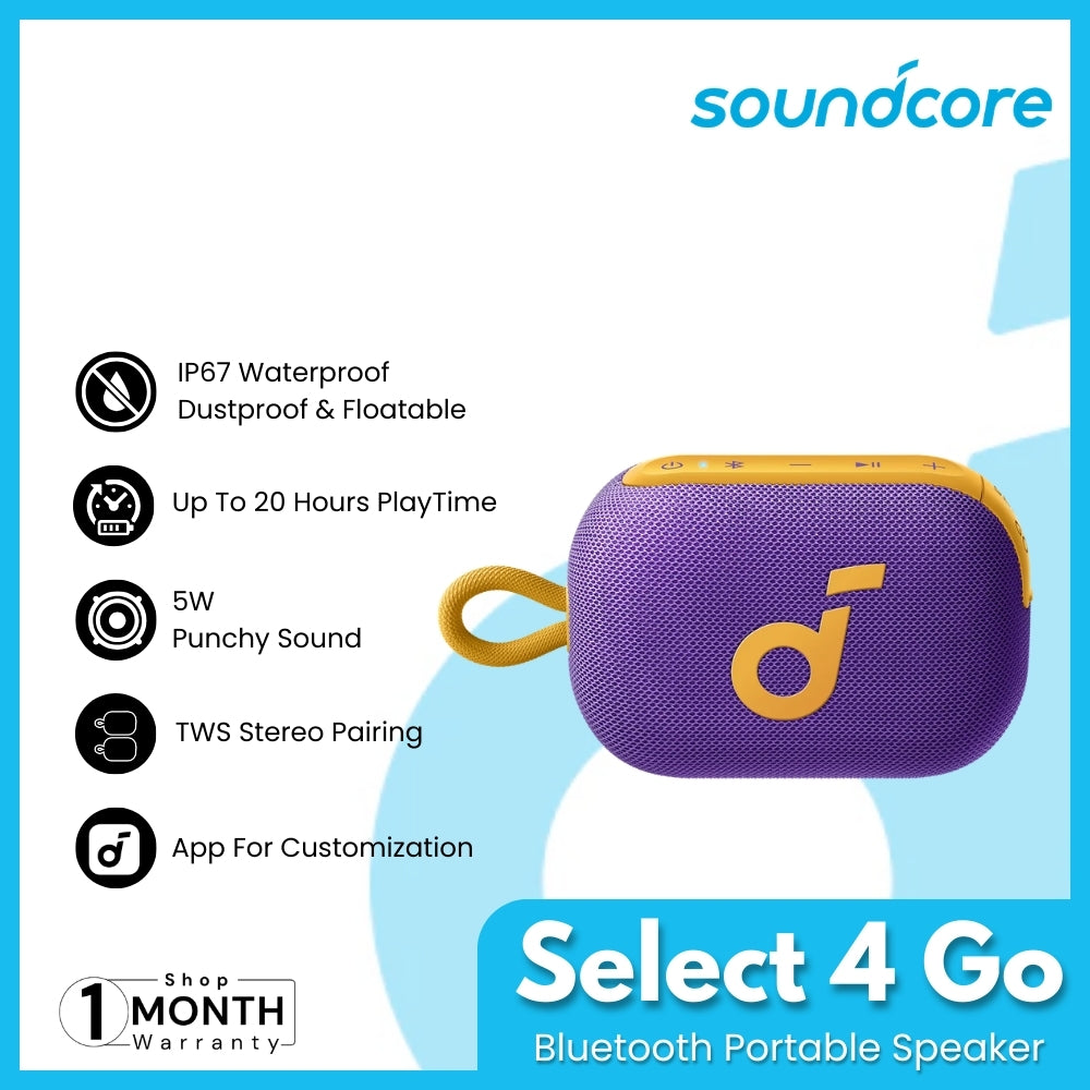 SOUNDCORE - Select 4 Go Bluetooth Portable Speaker - Purple