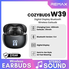 REMAX - CozyBuds W39 V5.4 Digital Display Bluetooth Wireless Earbuds - Blue