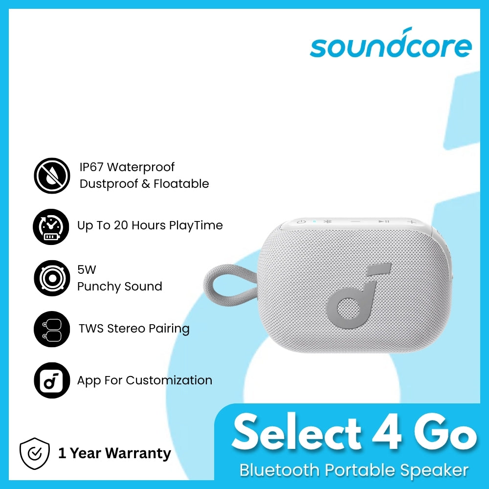 SOUNDCORE - Select 4 Go Bluetooth Portable Speaker - White