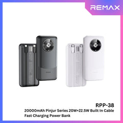 REMAX - RPP-38 20000mah Pinjur Series PD+QC Built In Cable Fast Charging Power Bank (  PD 20W + QC 22.5W ) - White