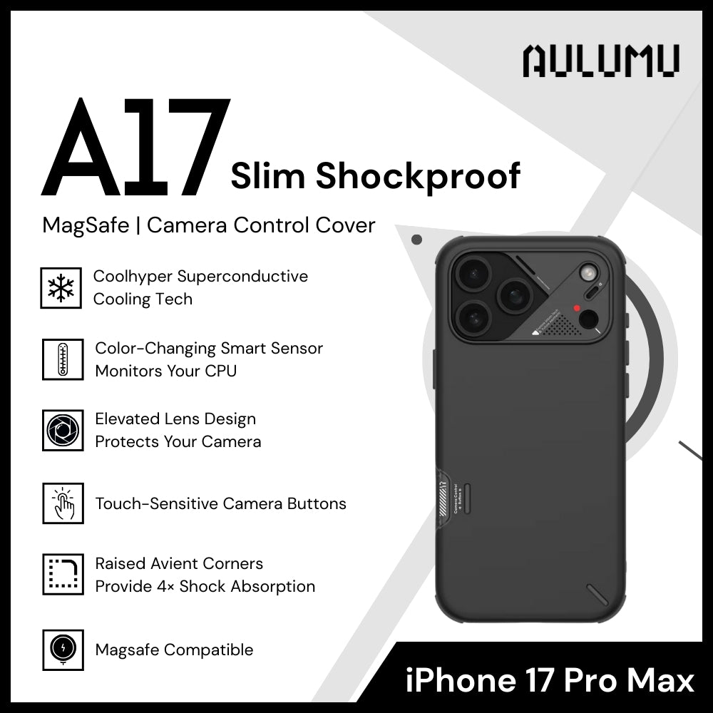 Aulumu - A17 Slim Shockproof Case For iPhone 17 Pro Max | Magsafe | Camera Control Cover - Black