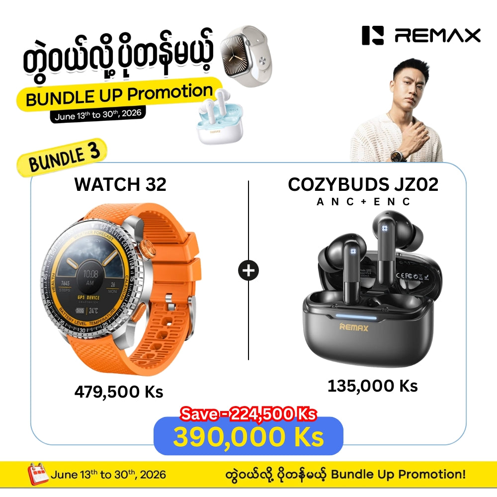 [ Bundle ] REMAX Watch 32 Smart Watch + REMAX CozyPods JZ02 ANC+ENC Earbuds