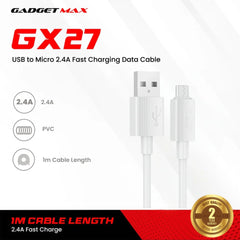 GADGET MAX - GX27 TPE Series USB To Micro Data Cable ( 2.4A ) - White