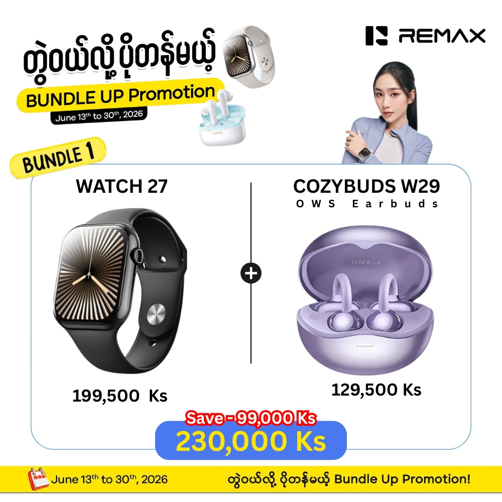 [ Bundle ] REMAX Watch 27 Smart Watch + REMAX CozyBuds W29 OWS Earbuds