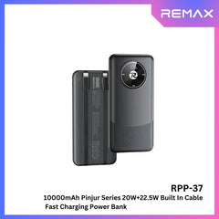 REMAX - RPP-37 10000mah Pinjur Series PD+QC Built In Cable Fast Charging Power Bank (  PD 20W + QC 22.5W ) - Black