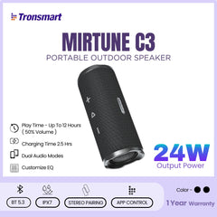 TRONSMART - Mirtune C3 Portable Bluetooth Wireless Outdoor Speaker - Black