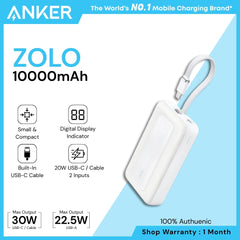 ANKER - ZOLO 10000mAh Built-In USB-C Cable Power Bank ( 30W ) - White