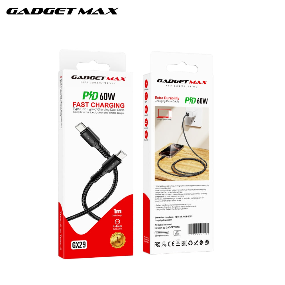 GADGET MAX - GX29 C-C Woven Series Type-C To Type-C Fast Charging Data Cable (60W) - Black