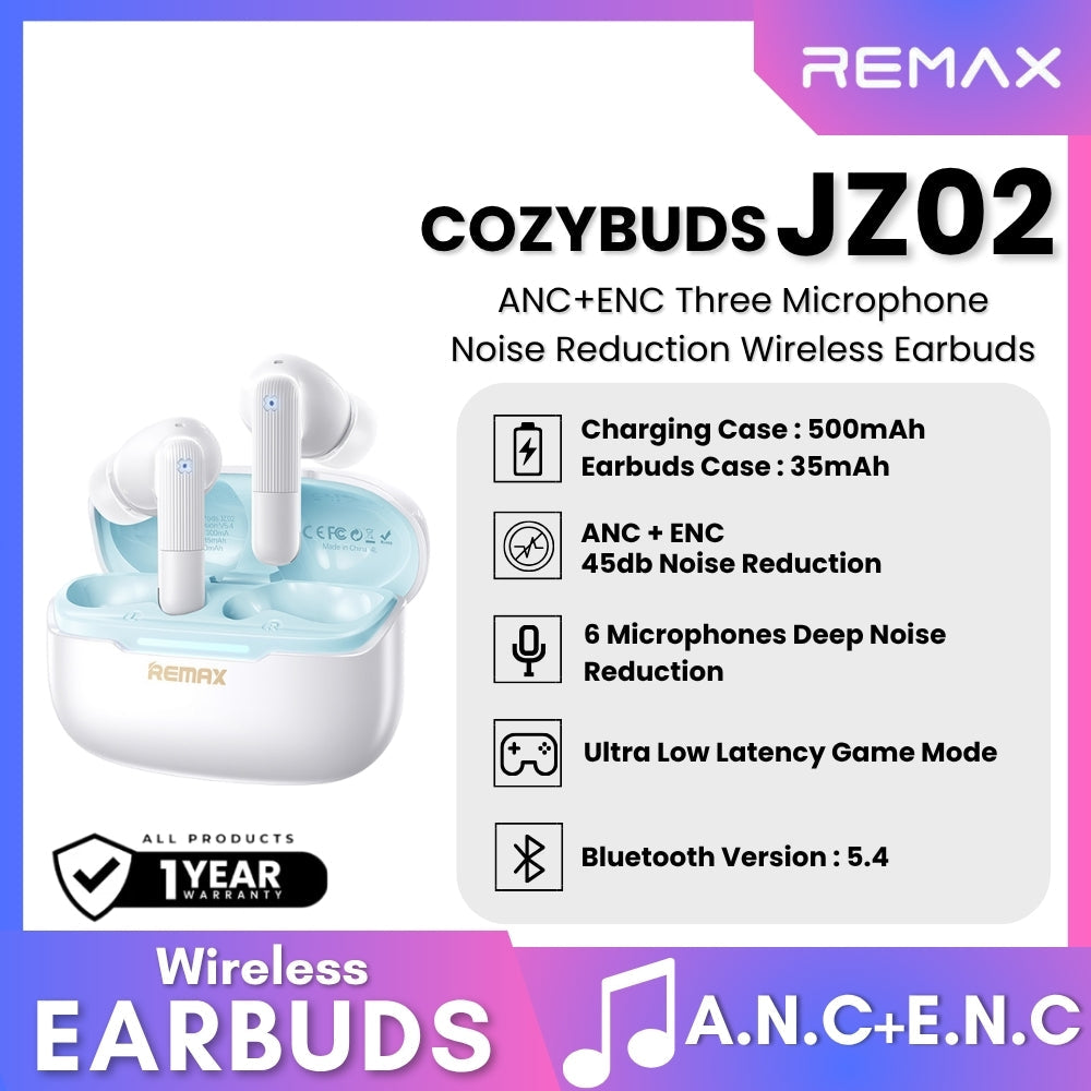 REMAX - CozyPods JZ02 ANC+ENC Noise Reduction Bluetooth Wireless Earbuds - White