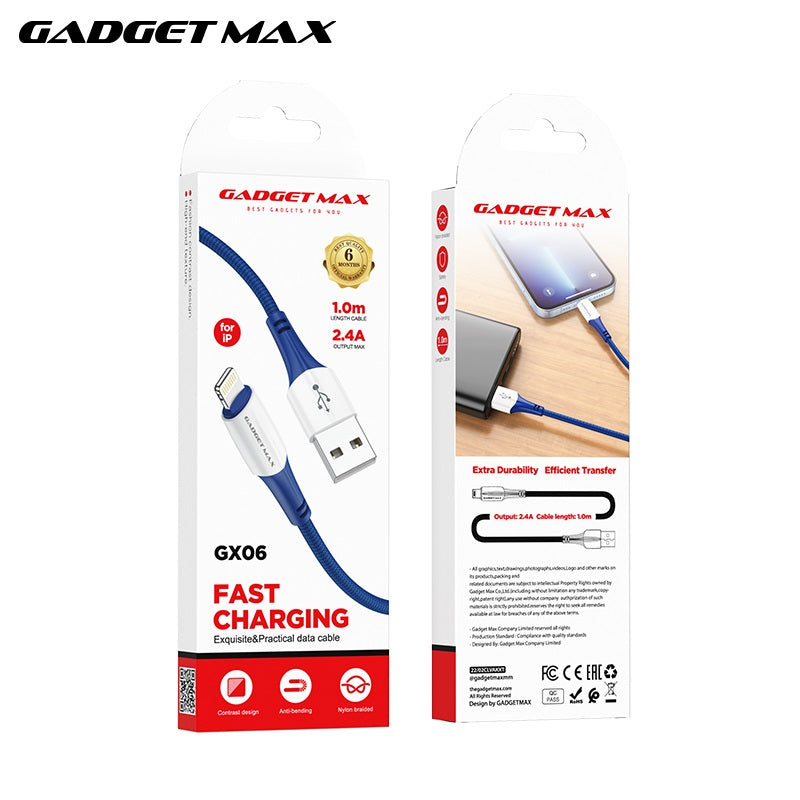 GADGET MAX GX06 IPH 2.4A FAST CHARGING EXQUISITE & PRACTICAL DATA CABLE FOR IPH (2.4A)(1M) - BLUE