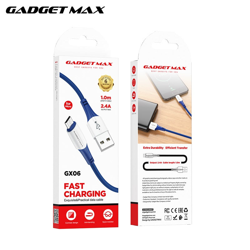 GADGET MAX GX06 MICRO 2.4A FAST CHARGING EXQUISITE & PRACTICAL DATA CABLE FOR MICRO (2.4A)(1M) - BLUE