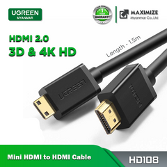 UGREEN HD108 High quality Mini HDMI to HDMI Cable for Tablet MP4 (1.5m) - Intl
