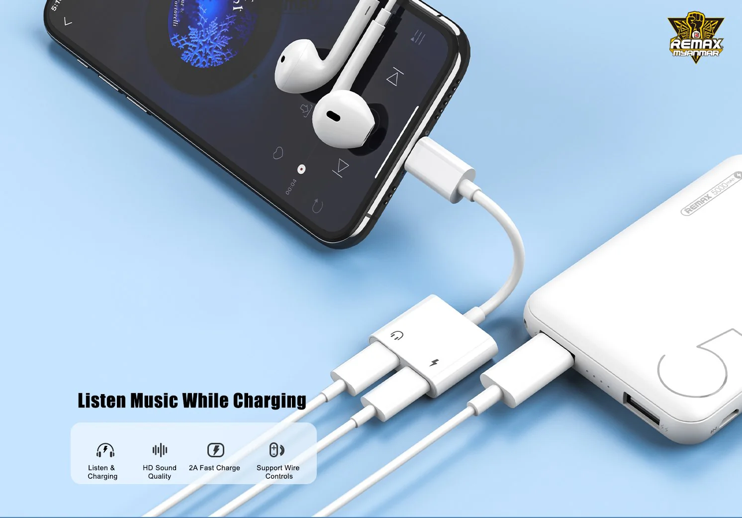 REMAX - RL-LA07i Concise Series Dual Lightning Audio Adapter - White